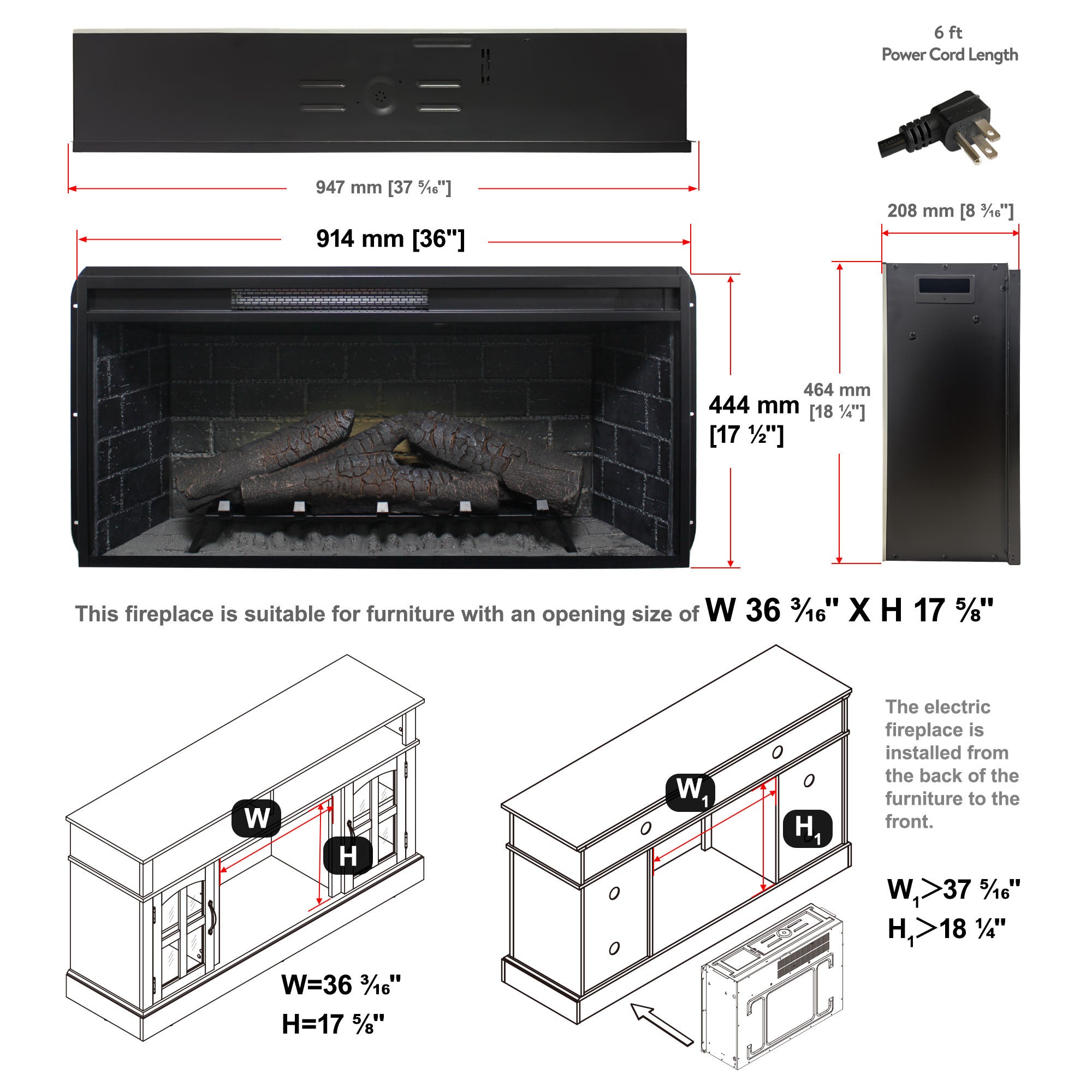 36 inch Infrared Electric Fireplace with Removable Trim kit Insert, Touch Panel Home Decor Heater - Grand Goldman Shop