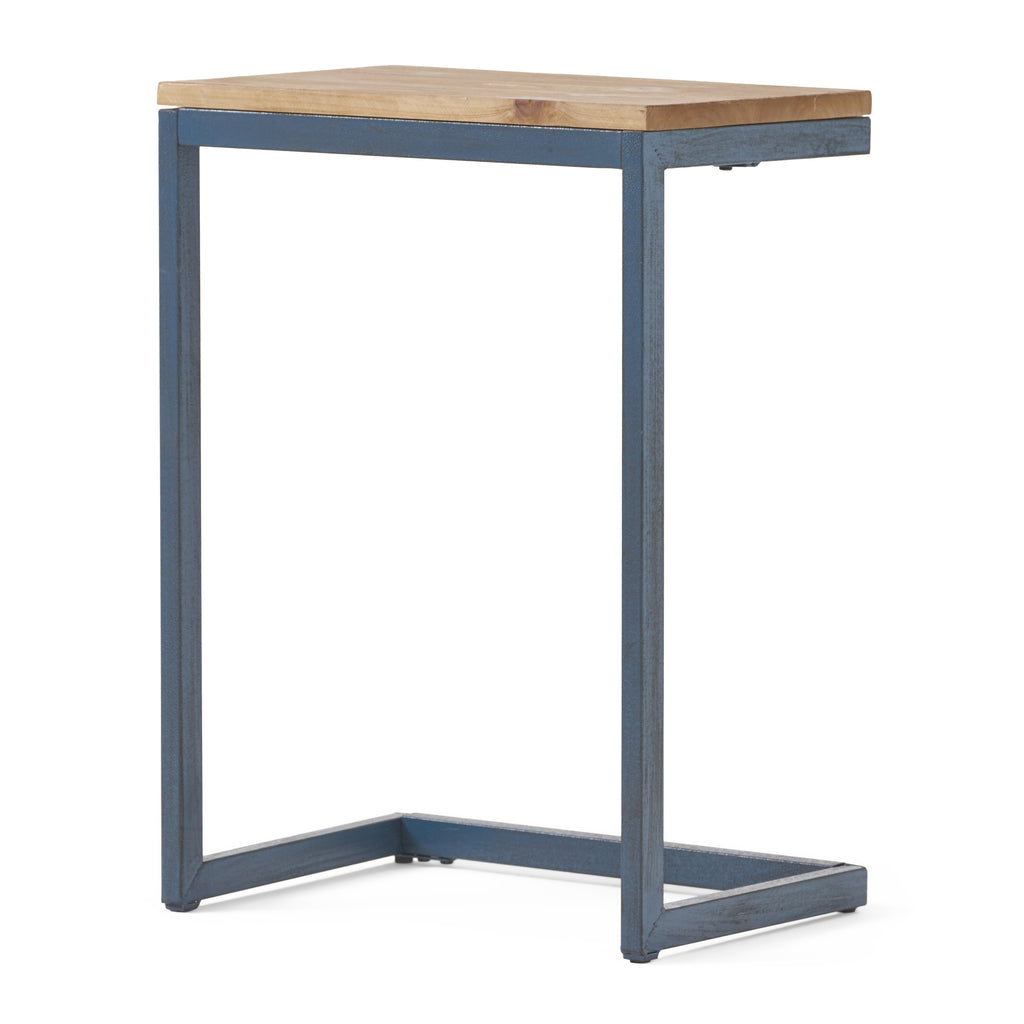 Large C-shaped End Table with Iron Base and Fir Wood Top, Black - Grand Goldman Shop