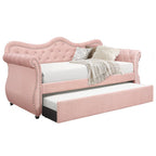 Abby Modern Style Upholstered Velvet Wood Daybed with Trundle in Pink - Grand Goldman Shop