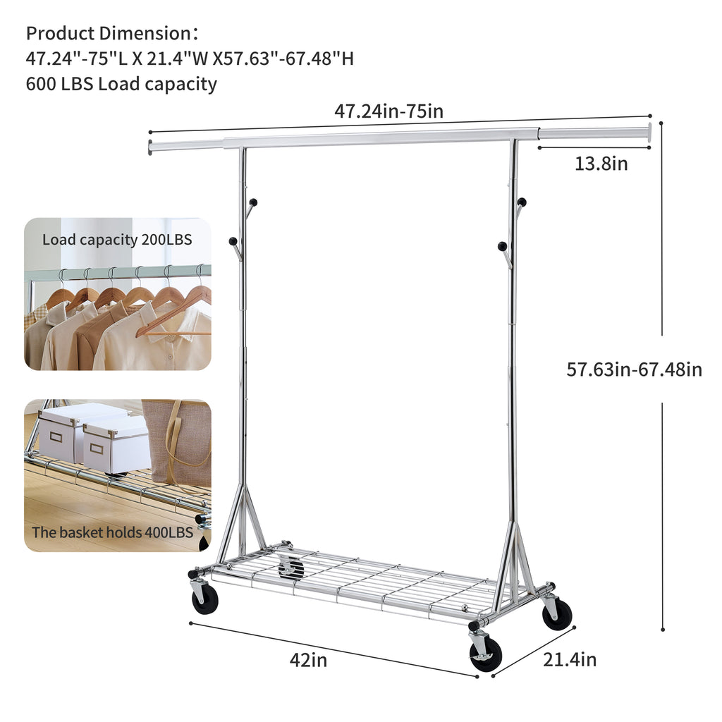Clothes Rack Heavy Duty Clothing Rack 600LBS Rolling Clothes Racks for Hanging Clothes,  Commercial Garment Rack Heavy Duty Clothes Rack Collapsible ＆ Portable Clothing Rack with Wheels - Grand Goldman Shop