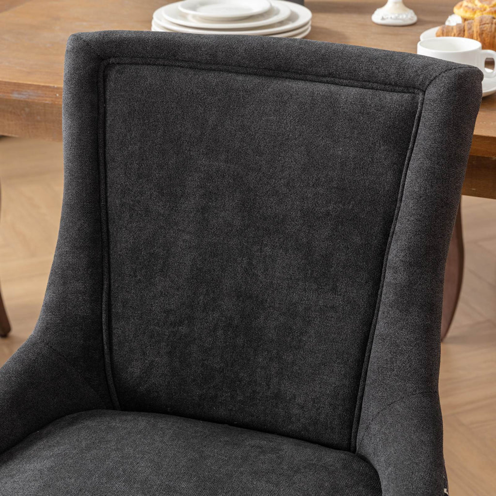 A&A Furniture, Ultra Side Dining Chair, Thickened fabric chairs with neutrally toned solid wood legs, Bronze nail head, Set of 2, Blue - Grand Goldman Shop