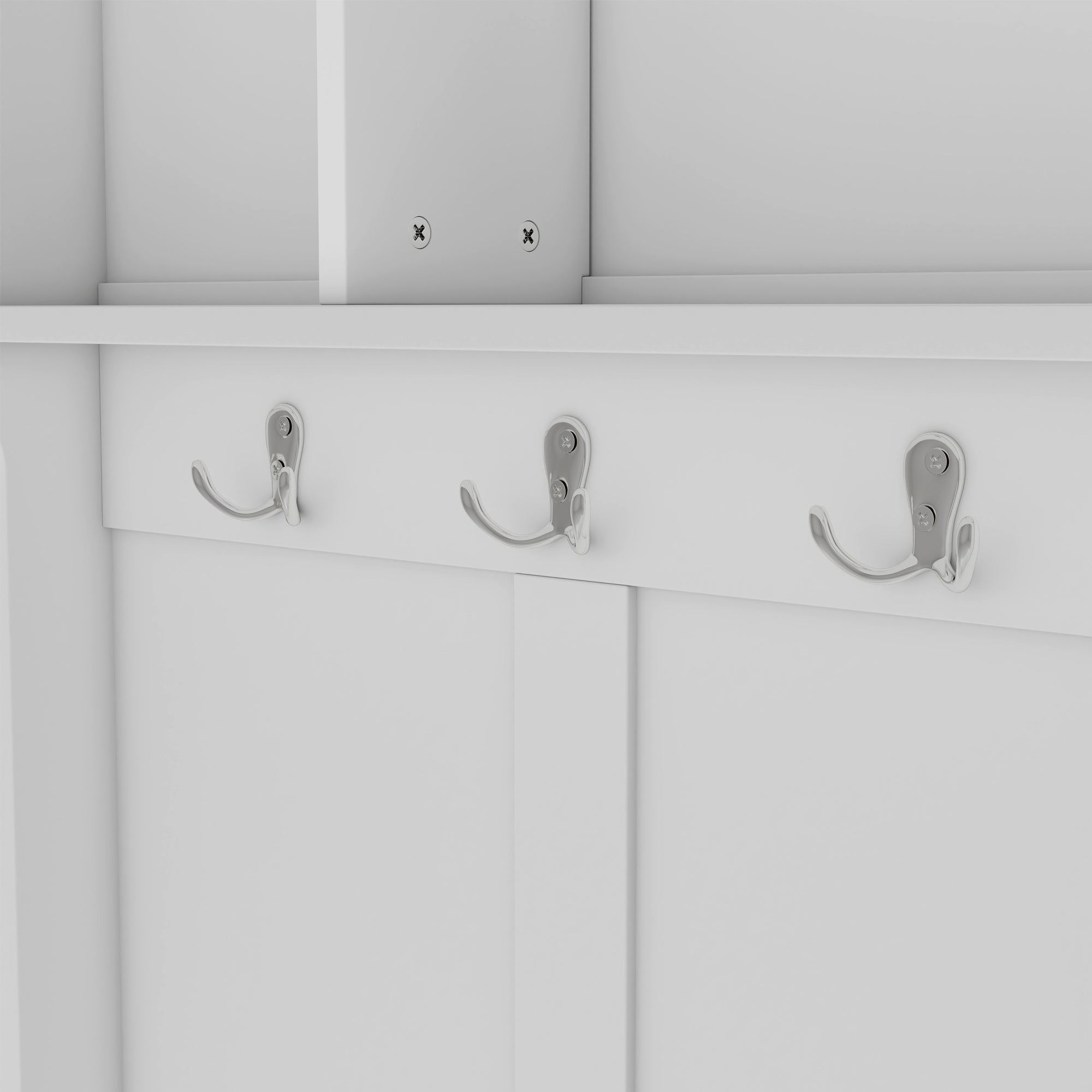 Modern Hallway Hall Tree with Metal Hooks and Storage Space, Multi-Functional Entryway Coat Rack with Shoe Cubbies, White - Grand Goldman Shop
