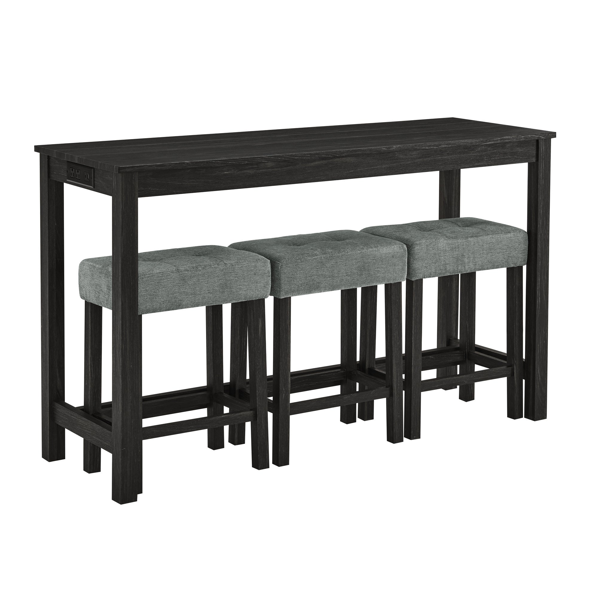 59 Inch Bar Table, Dining Table, Sofa Table with Power Outlet, 3 Upholstered Stools, 4 Piece Bar Table and Chair Set for Living Room, Dining Room, Kitchen - Grand Goldman Shop