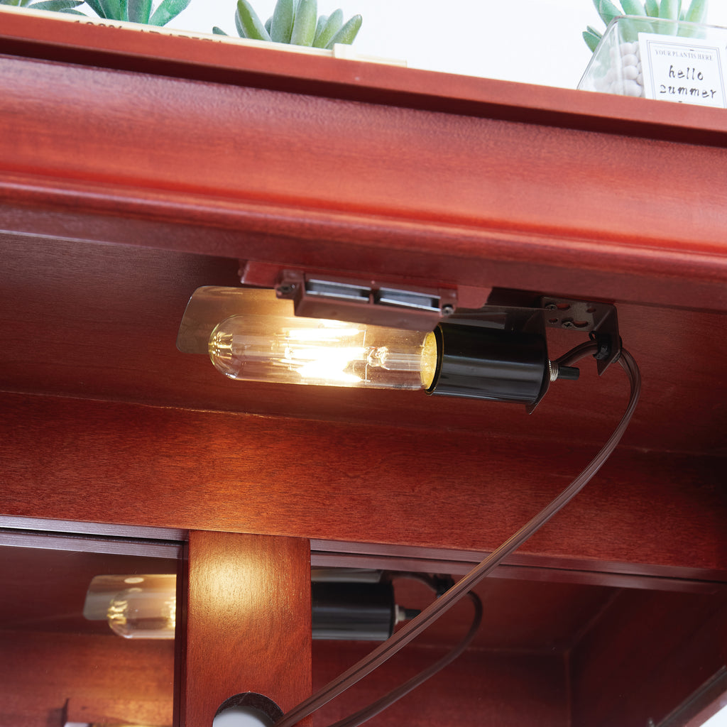 Lighted Glass Curio Display Cabinet,Display Cabinet,Glass Storage Cabinet Glass Wine cabinet Wood Frame Toy Display for Living Room, Kitchen, Pantry light bulb included Cherry - Grand Goldman Shop