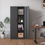 Heavy Metal Garage Storage Cabinet, Black Tool Steel Locking Cabinet with Doors and 3 Adjustable Shelves, 71 Inch Tall | Prem