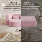 Modern Floor Sofa with 2 Pillows,Convertible Teddy Fabric Foam Filled Sleeper Sofa Bed,15 ' Full Size Folding Mattress for Living Room,Guest Bed,Playroom,No Assembly Required,Pink - Grand Goldman Shop