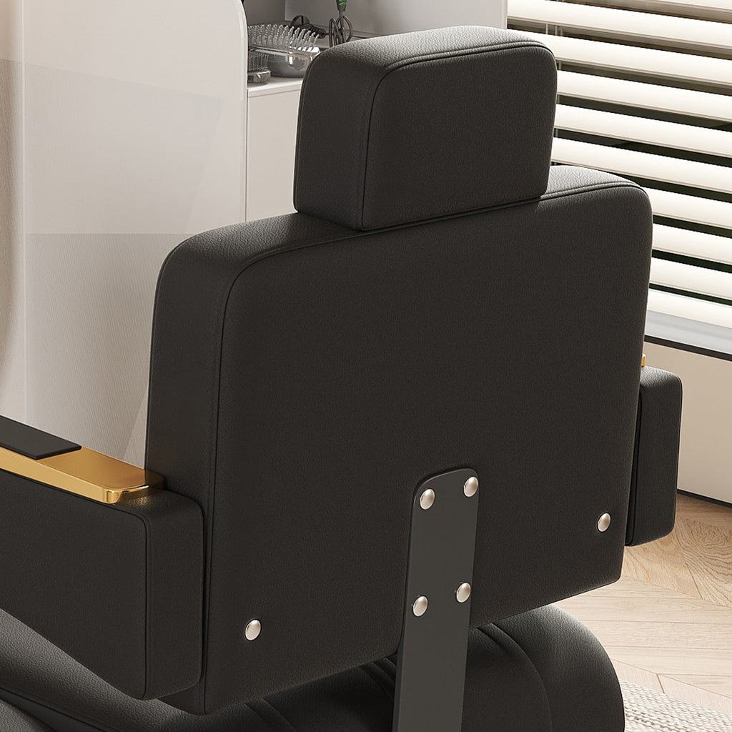 Professional Hydraulic Barber Chair with 360° Swivel, Adjustable Height, Stainless Steel Armrests & Reclining Backrest in Black & Gold - Grand Goldman Shop