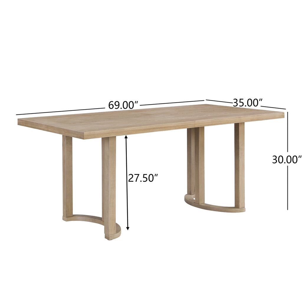 Contemporary 69 Inches Dining Table with U-Shaped Trestle Base in Light Ash Solid Wood and MDF - Grand Goldman Shop