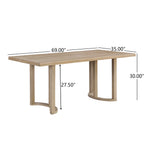 Contemporary 69 Inches Dining Table with U-Shaped Trestle Base in Light Ash Solid Wood and MDF - Grand Goldman Shop
