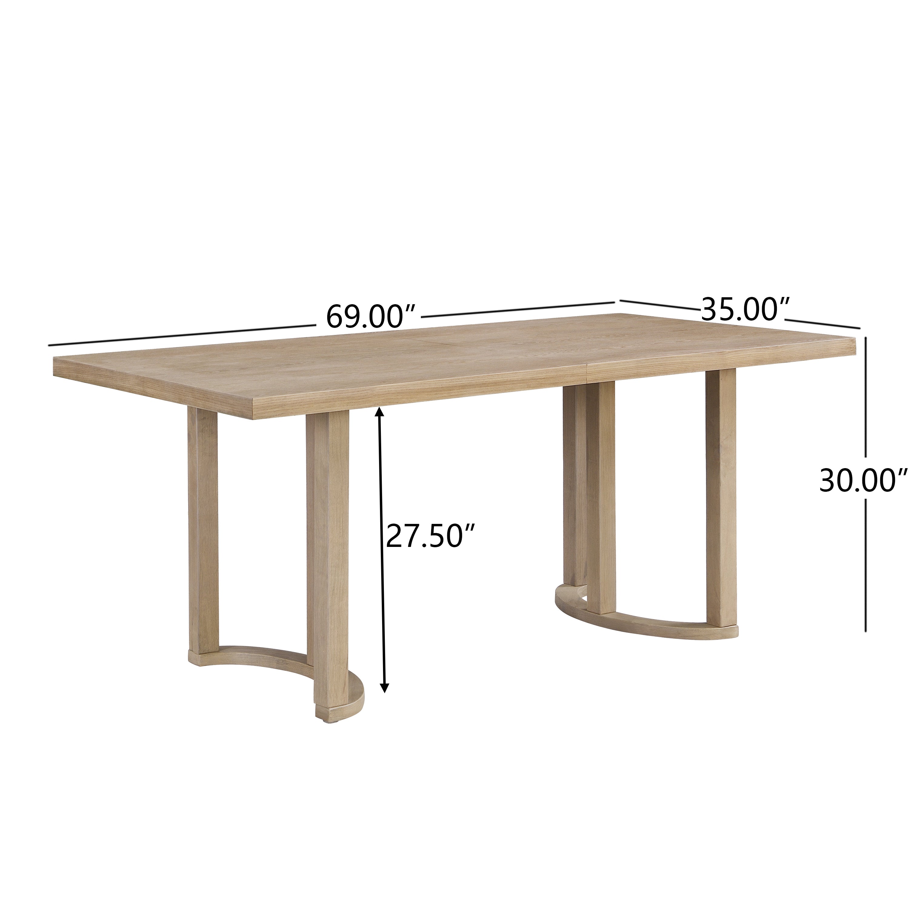 Contemporary 69 Inches Dining Table with U-Shaped Trestle Base in Light Ash Solid Wood and MDF - Grand Goldman Shop