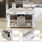 K&K Kitchen Island with Trash Can Storage Cabinet, Kitchen Cart with Drop Leaf, Spice Rack, Towel Rack and Drawer, Rolling Kitchen Island on Wheels with Adjustable Shelf, White - Grand Goldman Shop