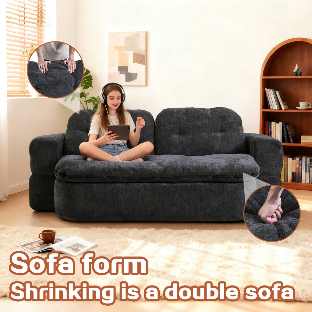 Modern Floor Sofa with 2 Pillows,Convertible Corduroy Fabric Foam-Filled Sleeper Sofa Bed, no assembly required,Convertible Sofa Cushion Unfolds into Quilt,Folding Mattress for Living Room,Playroom - Grand Goldman Shop