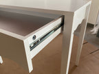 White 35.43' Vanity Desk with Drawer – Modern Makeup Table with Scalloped Front & Gold Knob, Compact Writing Desk with 4 Sturdy Legs for Bedroom, Small Home Office & Apartment Spaces - Grand Goldman Shop
