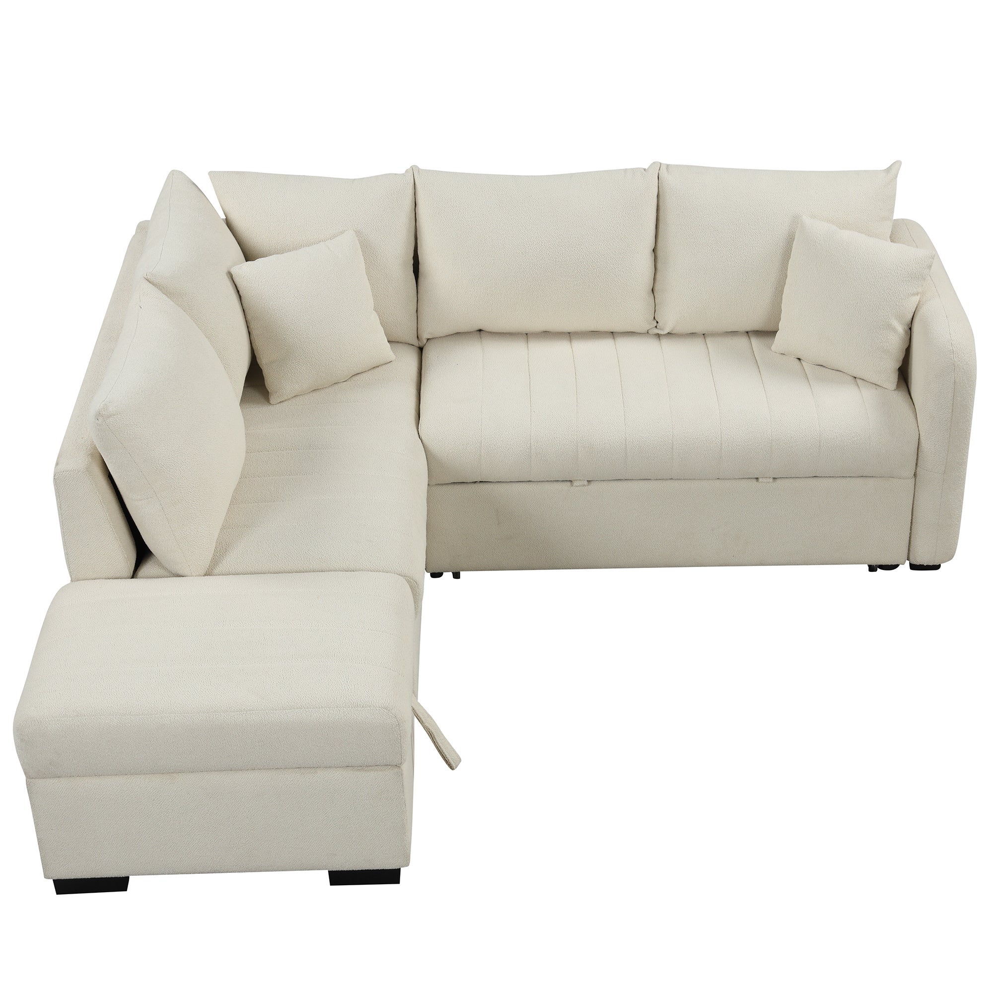 Modern L-shaped Sectional Pull Out Sofa Bed with USB Ports and Storage Ottoman, Beige, Jacquard Fabric, 82.6' - Grand Goldman Shop