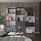 Aynor 3 Piece Home Bookcase set, 74' Wide with 12 Shelves and 2-door Cabinet ,  Living Room Set  Matt Gray / White - Grand Go