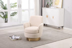 Velvet Swivel Barrel Chair, Swivel Accent Chairs Armchair for Living Room, Reading Chairs for Bedroom Comfy, Round Barrel Chairs with Gold Stainless Steel Base (Beige) - Grand Goldman Shop