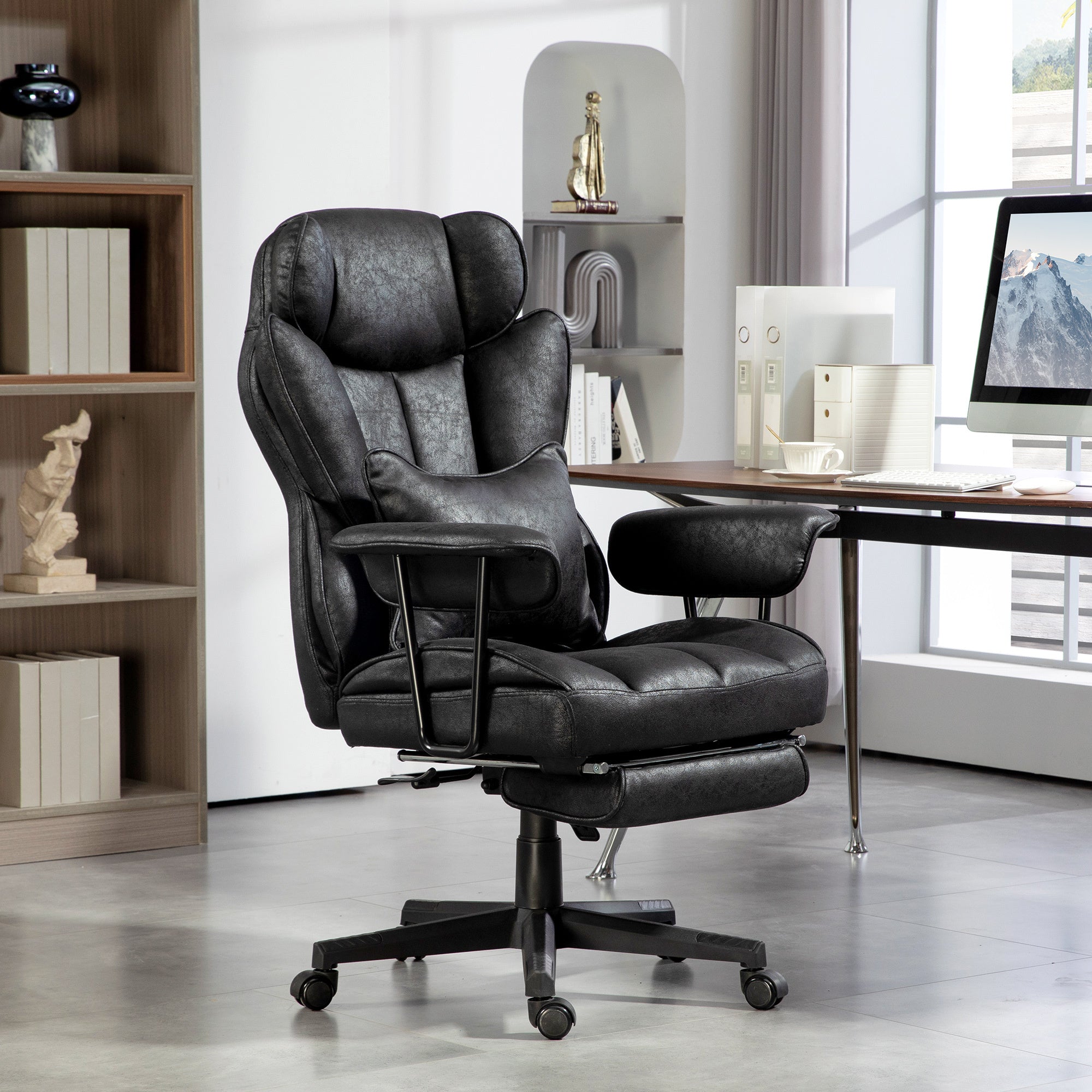 HOMCOM Executive Office Chair, 400LBS Big and Tall Office Chair with Foot Rest, Microfiber Computer Desk Chair with Lumbar Su