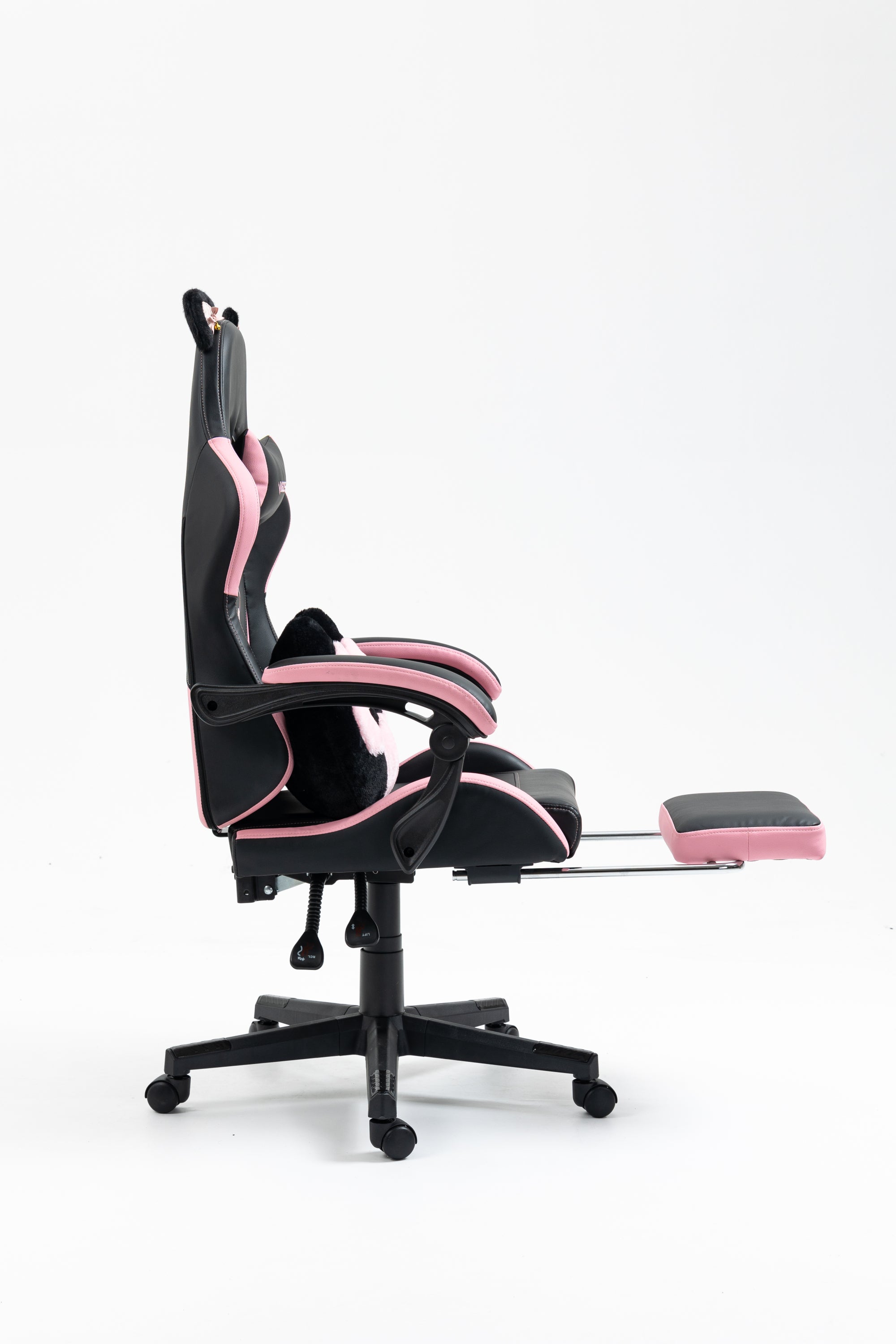 Cute Cat Gaming Chair with Paw Lumbar Cushion, PC Video Gamer Chair for Girl Teen Woman (Black) - Grand Goldman