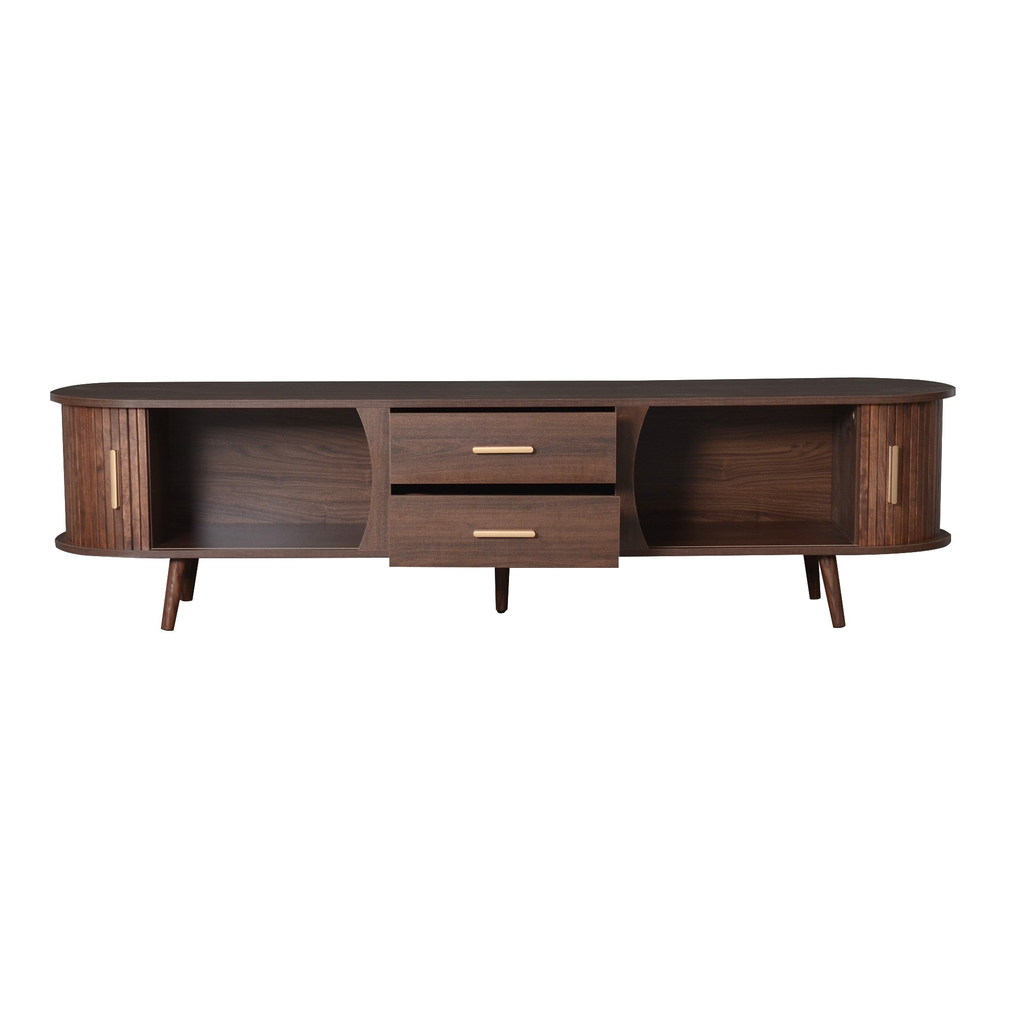 Mid-Century Modern TV Stand for 80' TV, Entertainment Center with Storage in Dark Brown, Solid Wood and MDF Construction, 70.8' L x 15.5' W x 18.1' H - Grand Goldman Shop