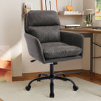 Gray PU Leather Office Chair with Adjustable Height, Black Base, Ergonomic Design for Office Bedroom Dressing Table Use - Gra