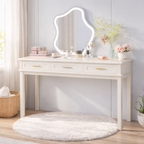 Cream White Vanity Desk with 3 Drawers, Modern Makeup Table or Writing Desk, Multipurpose Dressing Table for Bedroom, No Mirror Included - Grand Goldman Shop