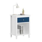 Navy+Golden Handle Wooden Nightstand with One Drawer One Shelf for Kids and Adults, White+Navy Finish, MDF Material, 26.77''H - Grand Goldman Shop