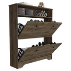 Calgary Shoe Rack, Superior Top, One Open Shelf, Two Extendable Shelves -Dark Brown - Grand Goldman Shop