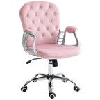 Vinsetto Velvet Home Office Chair, Button Tufted Desk Chair with Padded Armrests, Adjustable Height and Swivel Wheels, Pink -
