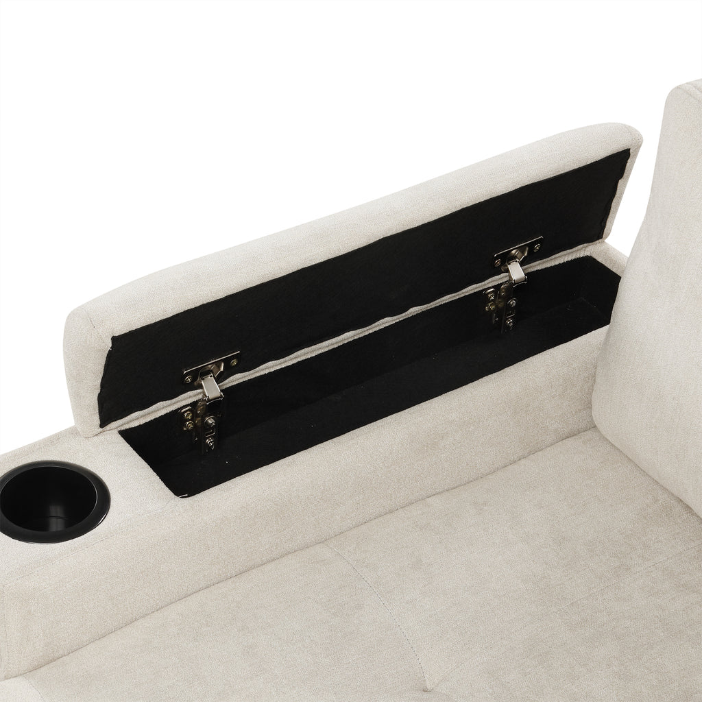 Convertible L-shaped Beige Sofa Couch with Storage, Cup Holders, USB Ports, Chenille Fabric - Grand Goldman Shop