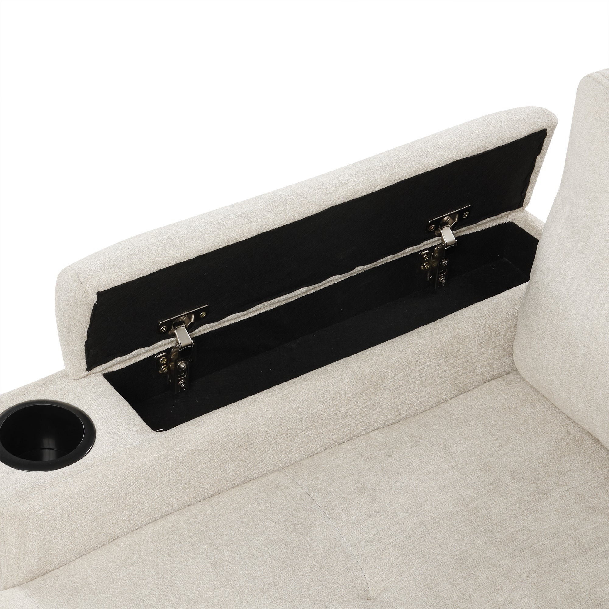 Convertible L-shaped Beige Sofa Couch with Storage, Cup Holders, USB Ports, Chenille Fabric - Grand Goldman Shop