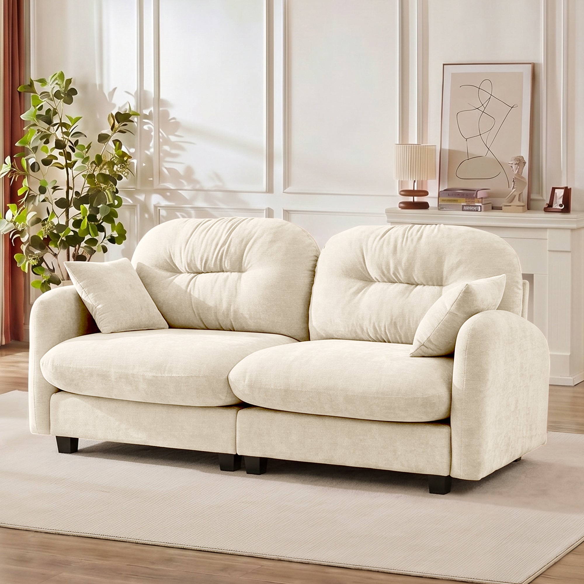 Loveseat Cloud Sectional Couches  Chenille Fabric, Quilted Pleated Design, Ergonomic Design, High-Density Foam Easy Install Elegant Armrests High Quality Wooden Base,Fits Living Rooms,Beige - Grand Goldman Shop