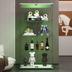 Two-door LED lights  Glass Display Cabinet 4 Shelves with Door, Floor Standing Curio Bookshelf for Living Room Bedroom Office