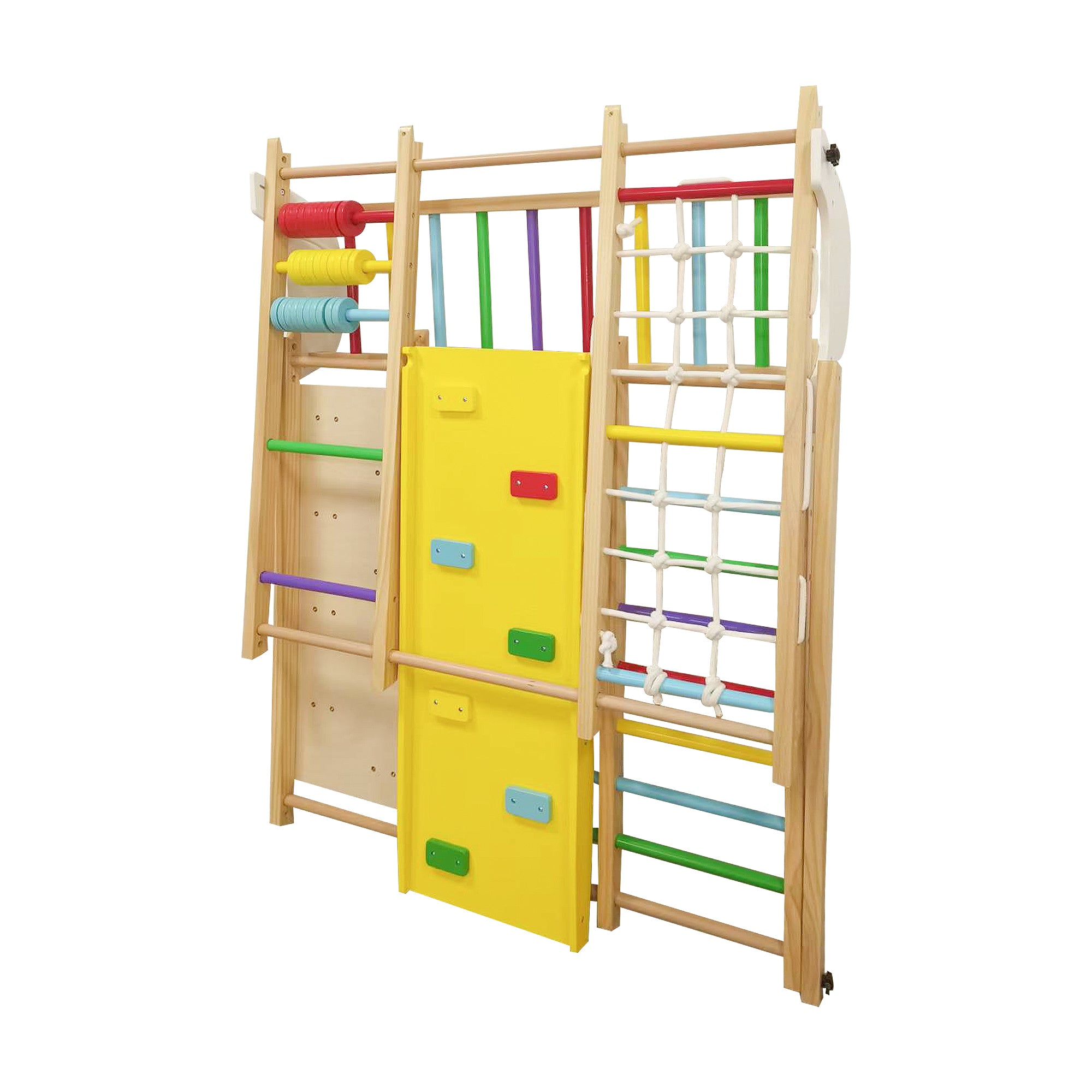 9-in-1 Foldable Kids Climbing Frame & Slide, Wooden Toddler Playground with Swing, Monkey Bars, Climbing Rock, Abacus Game – 