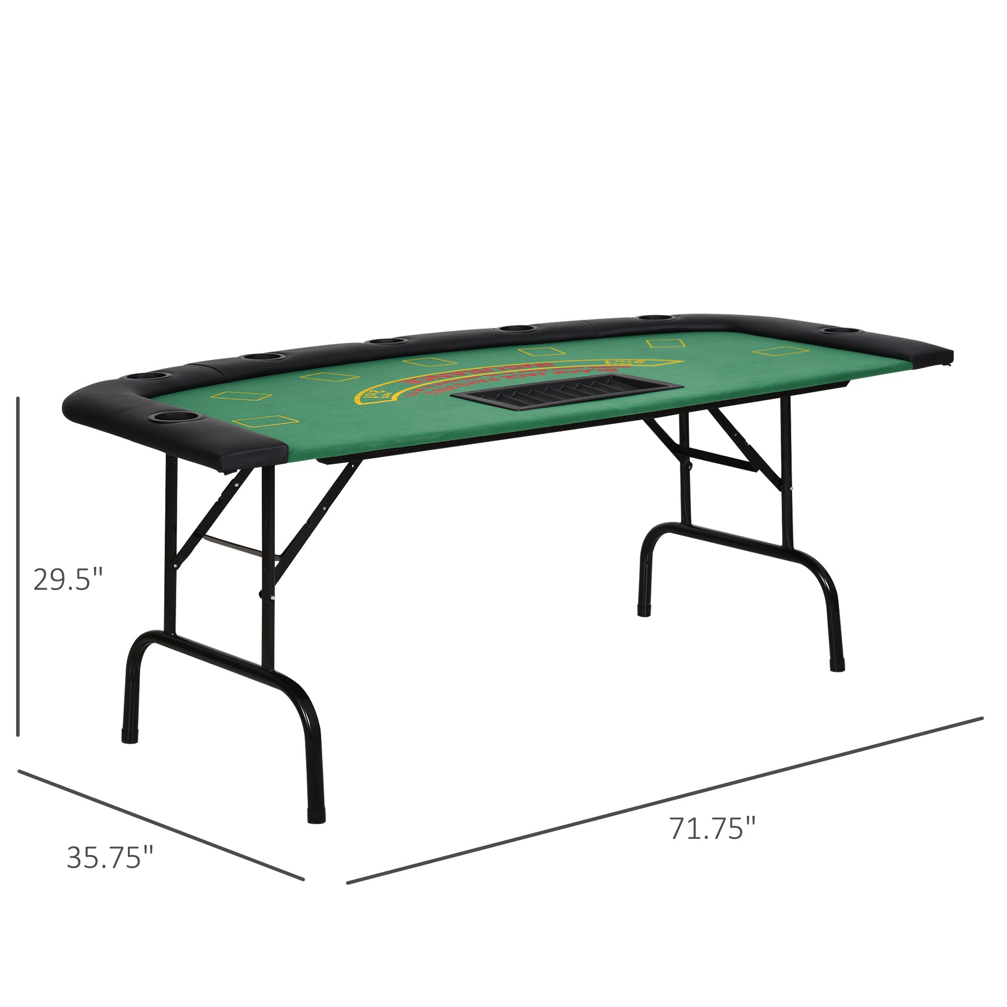 Soozier Poker Table Foldable, 72' Blackjack Table for 7 Players with Chip & Cup Holder, Green Felt | Premium Home Decor - Gra