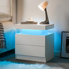 Modern LED Bedside Table Cabinet with Adjustable Lights and 2 Drawers, White, Engineered Wood, 19.30 x 13.70 x 20.50 inches - Grand Goldman Shop