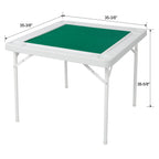 Square Folding Card Table, Mahjong Table with Green Felt,Chip Trays and Cup Holders, Portable Domino Tables for 4 Players, Ca