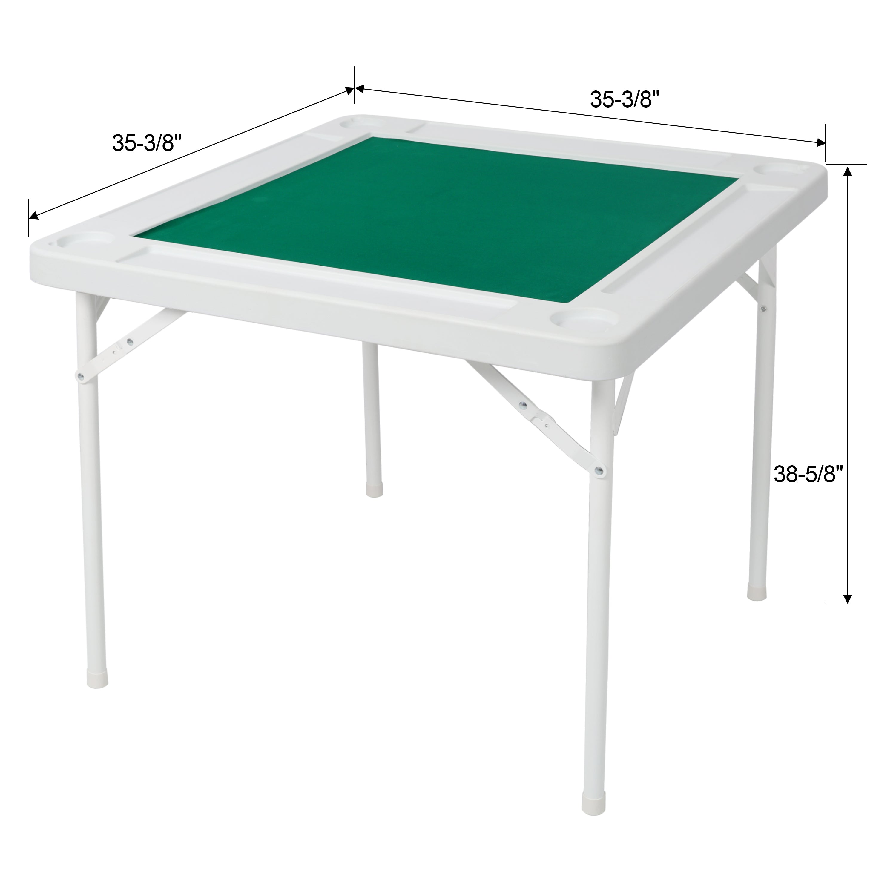Square Folding Card Table, Mahjong Table with Green Felt,Chip Trays and Cup Holders, Portable Domino Tables for 4 Players, Ca
