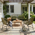 NUSA OUTDOOR PATIO 4-PCS CHAT SET, GREEN PE RATTAN & IRON FRAM FURNITURE, ACACIA WOOD TABLE
