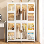 Portable Wardrobe Closet Storage Organizer for Clothes with Magnetic Doors, 12 Cubes & 2 Hanging Rods, White - Grand Goldman Shop
