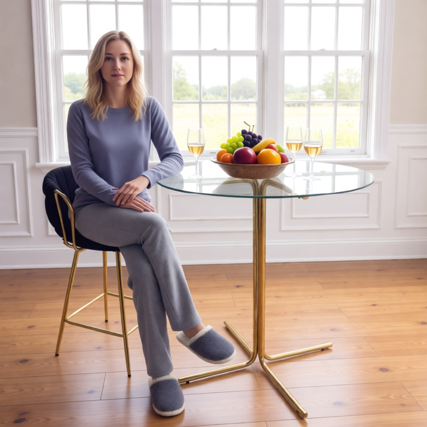 Round glass bar high table, 36 inch round bar table, tempered glass tabletop, sturdy gold chrome plated four column support, suitable for transparent round bar tables in small spaces, kitchens - Grand Goldman Shop