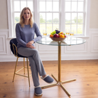 Round glass bar high table, 36 inch round bar table, tempered glass tabletop, sturdy gold chrome plated four column support, suitable for transparent round bar tables in small spaces, kitchens - Grand Goldman Shop