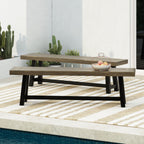 Cloud Outdoor Bench with Acacia Wood Frame and Slat Panel Design, Set of 2,Sandblast Grey and Black - Grand Goldman Shop