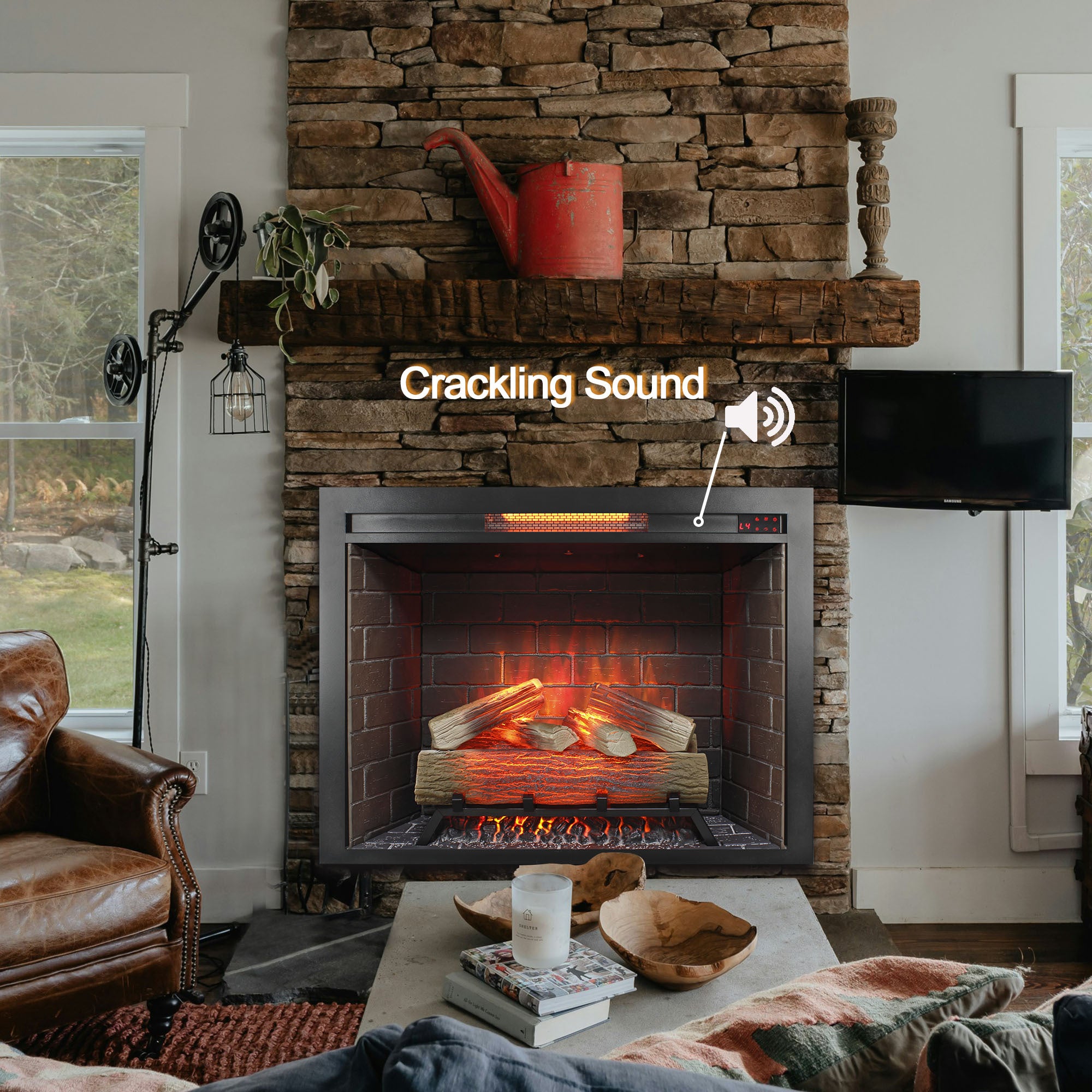 33 inch Infrared Electric Fireplace Insert, Touch Panel Home Decor Heater,Smokeless Firebox .With fixed Trim Kit .With Crackling Sound - Grand Goldman Shop