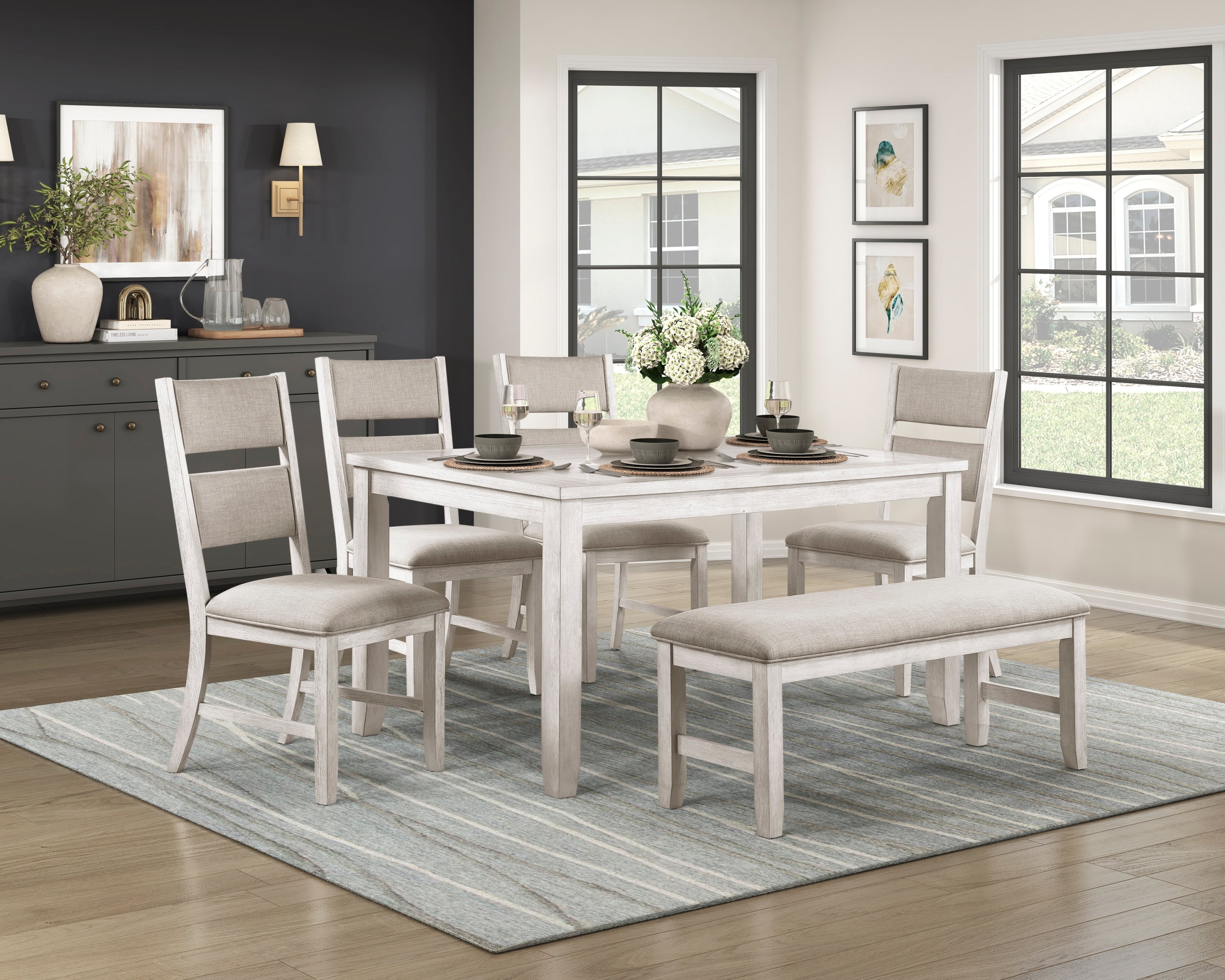 Modern Farmhouse Dining Bench Antique White Finish Upholstered Seat Wooden Furniture 1pc - Grand Goldman Shop