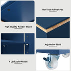 K&K Rolling Kitchen Island With Extended Table, Kitchen Island on Wheels with LED Lights,Power Outlets and 2 Fluted Glass Doors, Kitchen Island with a Storage Compartment and Side 3 Open Shelves, Navy - Grand Goldman Shop