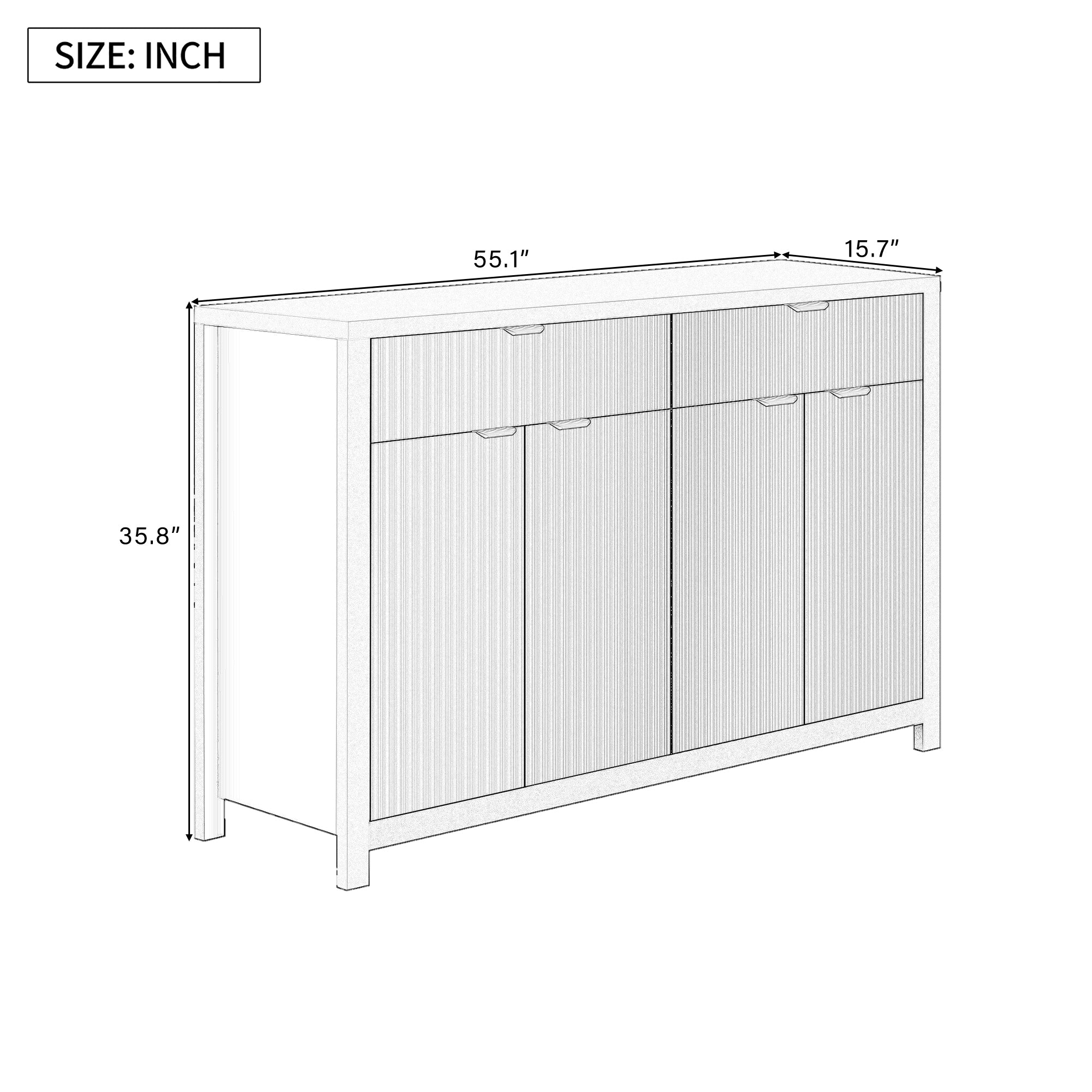 U_STYLE Modern 55.1'' Sideboard Buffet Cabinet with 2 Drawers & 4 Doors, Adjustable Shelves, Wave-Pattern Design, Aluminum Handles, Painted MDF, Scandinavian Storage for Dining Room, Living Room - Grand Goldman Shop