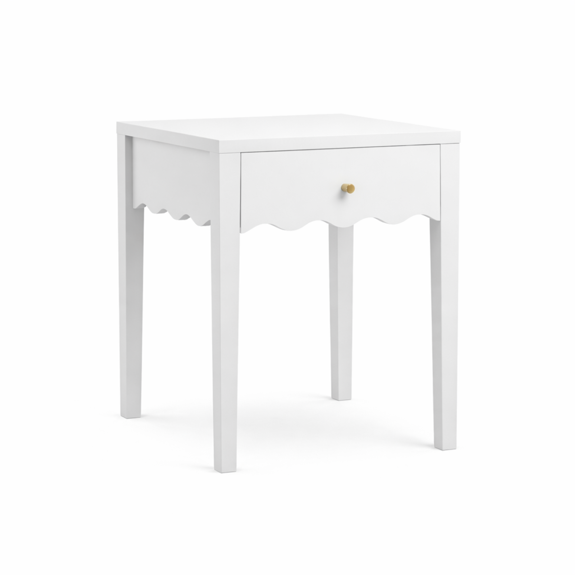 White Nightstand with Drawer, Modern Bedside Table with Wavy Apron Design, Compact End Table for Bedroom Living Room, Small Side Table with Storage - Grand Goldman Shop