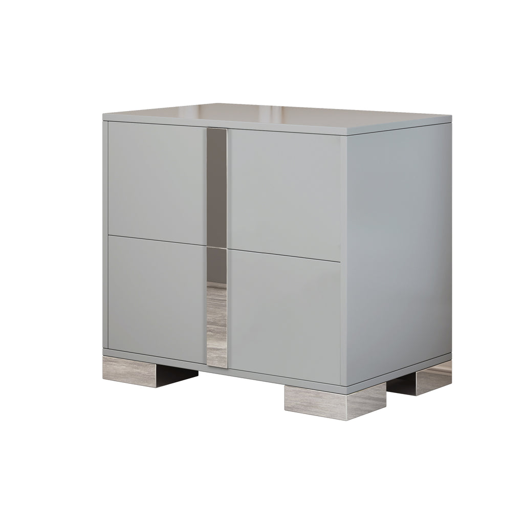 Elegant Nightstand with Metal Foot, Mirrored Bedside Table with 2 Drawers for Bedroom, Living Room, Gray (Old SKU: WF319353AAE) - Grand Goldman Shop