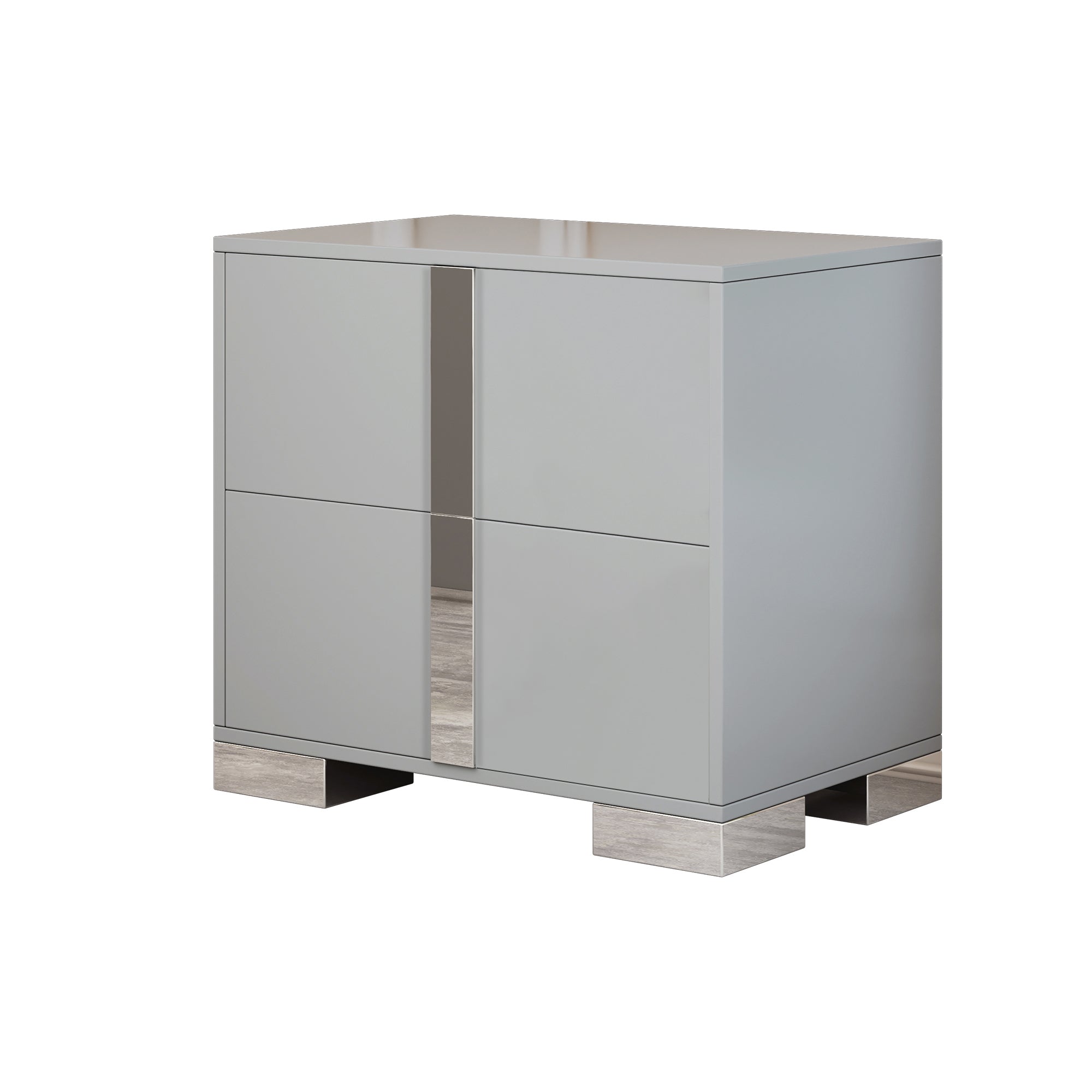 Elegant Nightstand with Metal Foot, Mirrored Bedside Table with 2 Drawers for Bedroom, Living Room, Gray (Old SKU: WF319353AAE) - Grand Goldman Shop