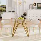 Modern Gold Glass Dining Table with Metal Legs for 2-4 People, 35.4-Inch Square - Grand Goldman Shop